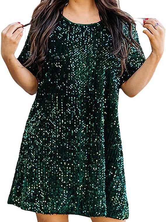 Dazzling women's ShimmerFlow sequin A-line party dress, a glamorous choice for festive events.