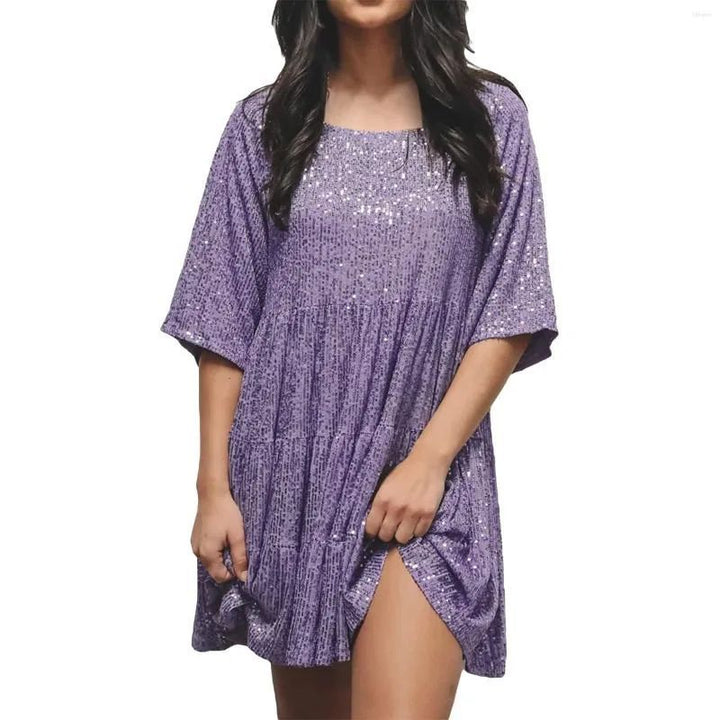 Trendy ShimmerFlow A-line dress with all-over sequins, offering dazzling shimmer & style.