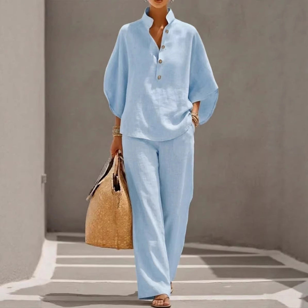 Everyday women's casual short sleeve two-piece set, versatile for spring, summer, and lounge.