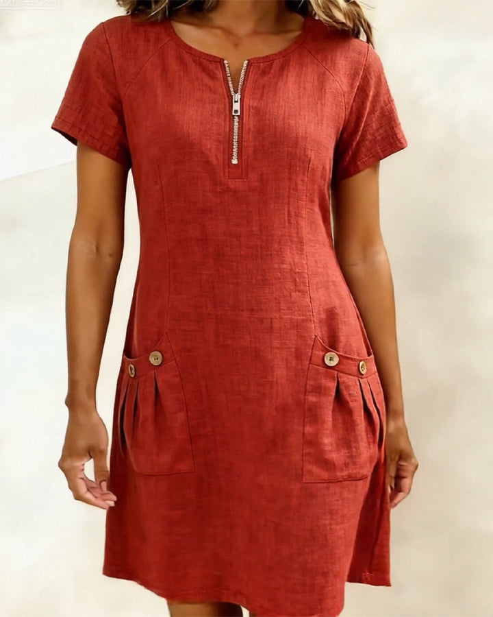 Women's Linen Zip Neck Mini Dress