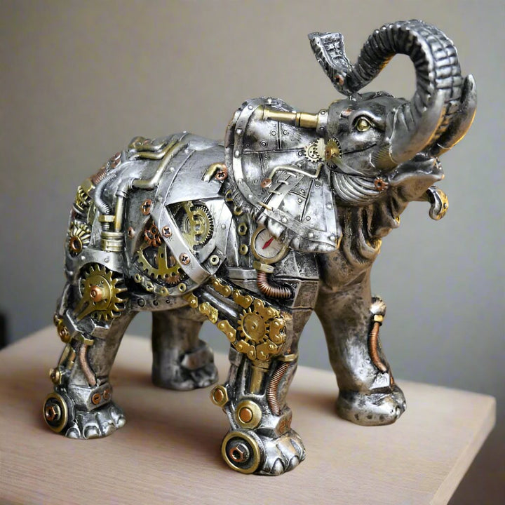 Intricate steampunk fox figurine for unique home decor, industrial art collectible, modern desk accent.