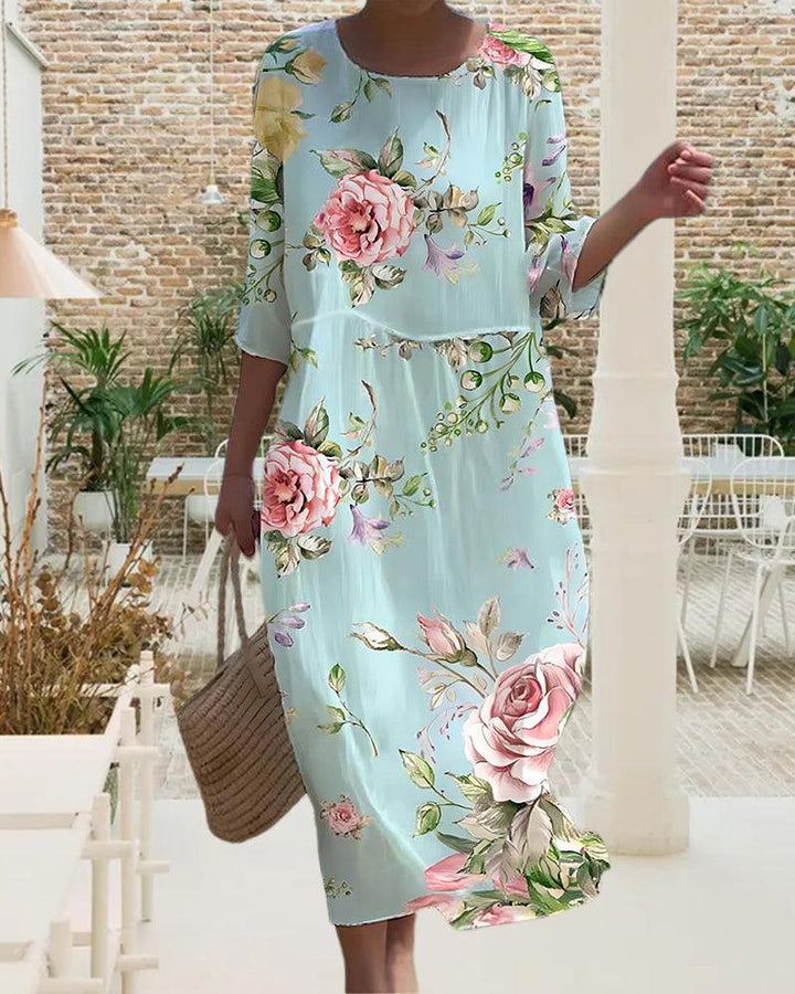 Versatile elegant floral midi dress for women, suitable for both casual and special occasions.