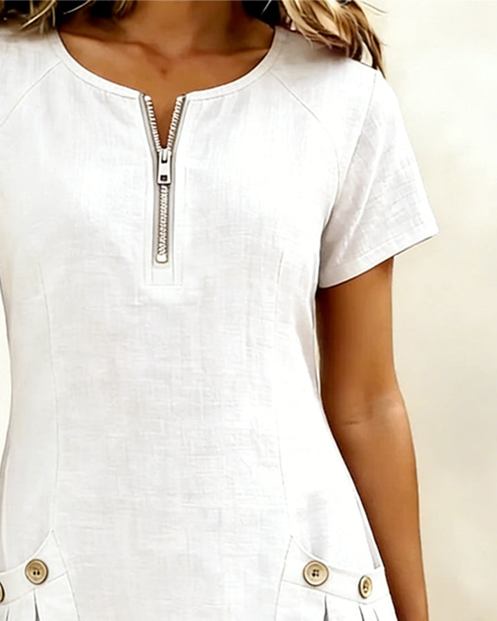 Women's Linen Zip Neck Mini Dress