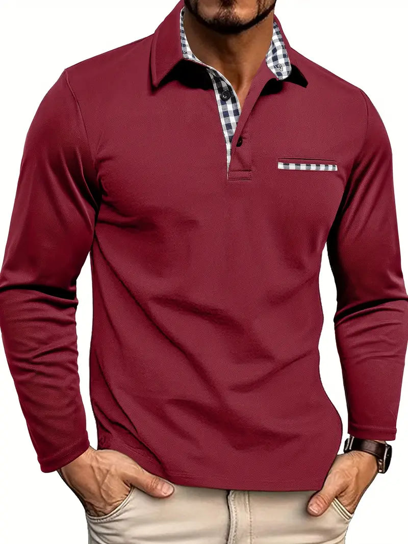 Men's long sleeve polo shirt in a classic fit, perfect for smart casual everyday wear. Comfortable & versatile.