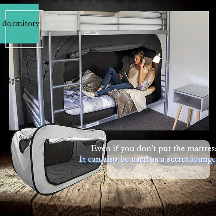 Portable CozyNest folding tent bed, ideal travel sleep solution with built-in privacy for any adventure.