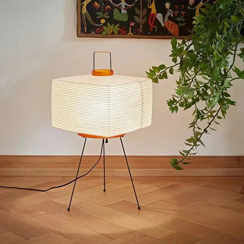 Modern Japanese aesthetic floor lamp, minimalist design for living room or bedroom ambient lighting.