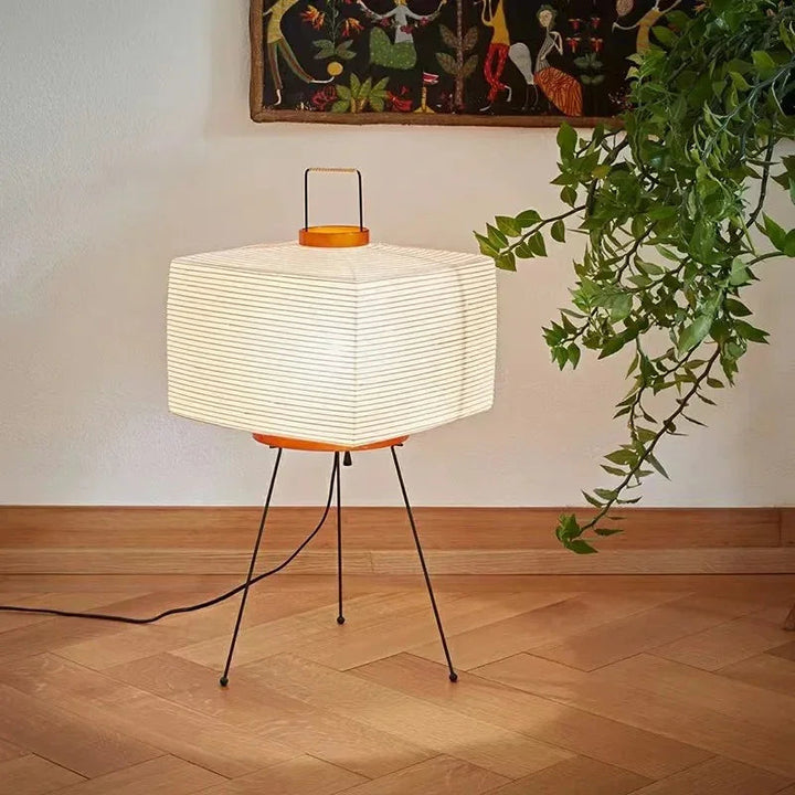 Modern Japanese aesthetic floor lamp, minimalist design for living room or bedroom ambient lighting.