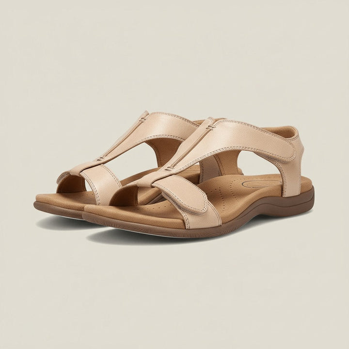 Summer T-strap orthopedic sandals for women with adjustable fit and excellent foot support.