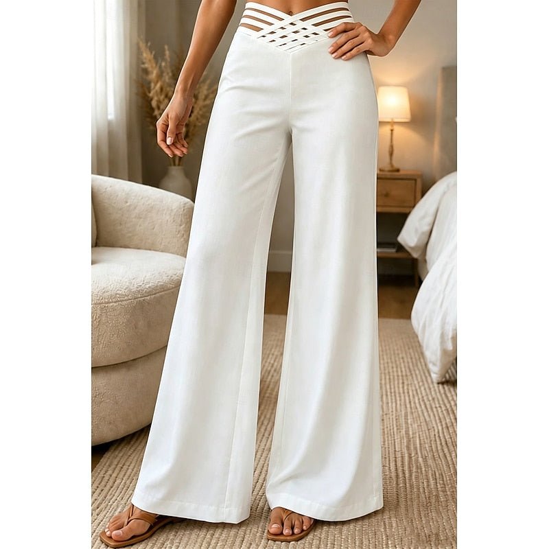Chic high-waist wide-leg pants for women, offering a comfortable, flowy fit ideal for versatile casual wear.