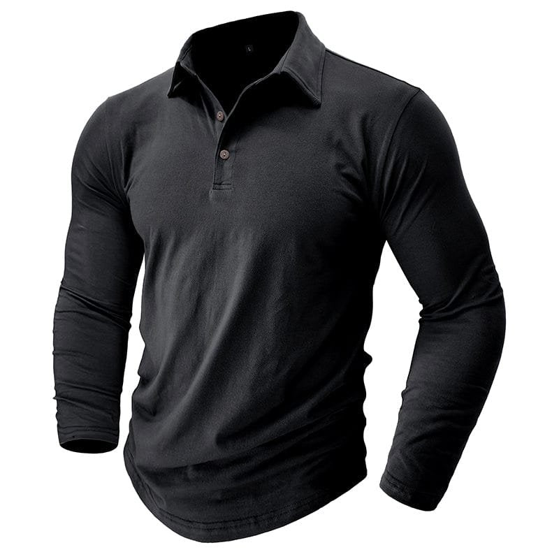 Tailored men's long-sleeve polo, a versatile top for any smart casual fashion ensemble.