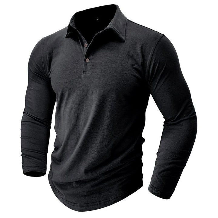 Tailored men's long-sleeve polo, a versatile top for any smart casual fashion ensemble.