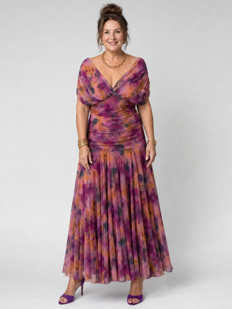 Versatile women's off-shoulder midi dress, comfortable fit, perfect for casual chic or occasions.