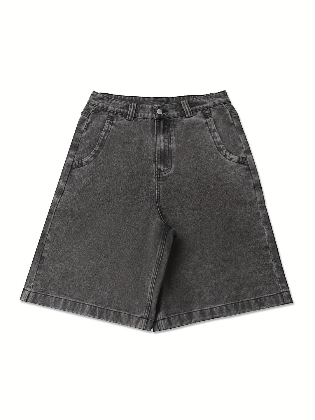 Knee-length men's denim shorts with elegant floral embroidery, perfect for summer casual wear.
