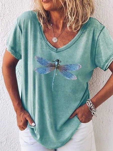 Women's Dragonfly Print V-Neck Tee