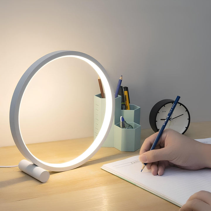 Elegant dimmable LED halo table lamp, perfect modern decor for living room & bedroom ambient lighting.