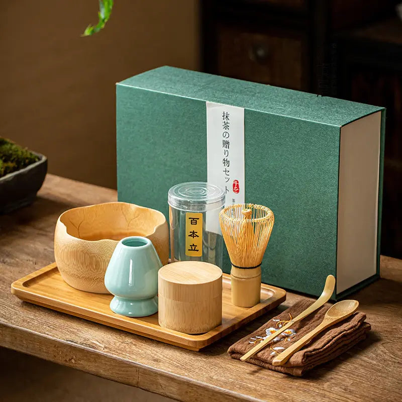 Traditional Japanese Matcha Ceremony Gift Set, ideal for green tea lovers & home decor.