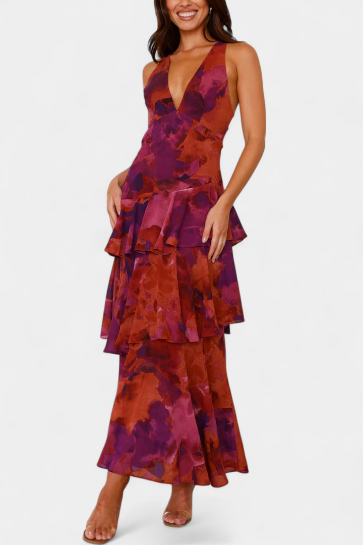Elegant tiered ruffle maxi dress for women, perfect for special occasions.