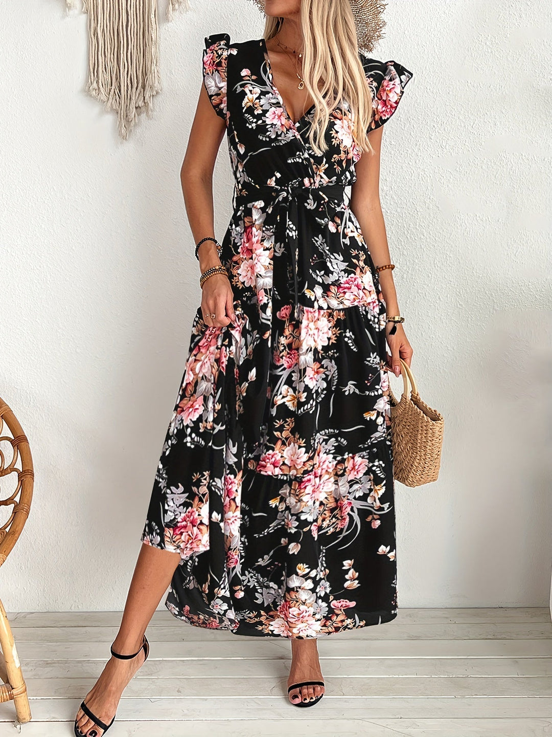 Floral Belted Swing Dress