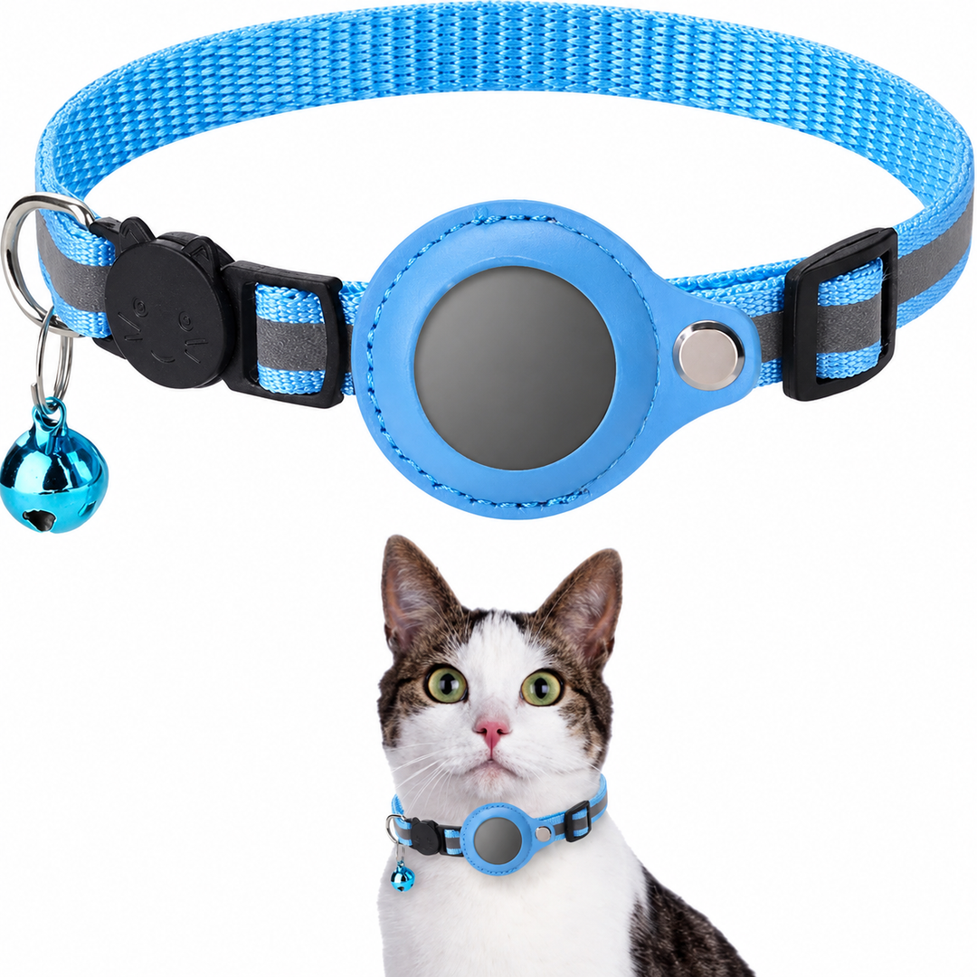 Nylon reflective cat collar, adjustable, features a robust holder for your cat's GPS.