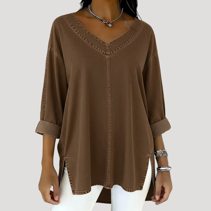 Soft, comfortable women's V-neck tunic top with a relaxed fit. Great for casual, everyday style & versatile fashion.