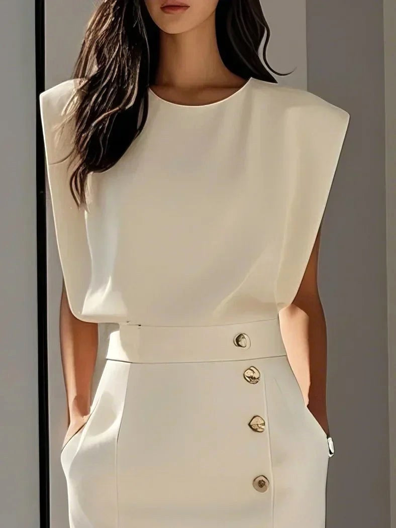 Perfect summer women's midi dress, sleeveless with button front, round neck, for effortless warm-weather style.