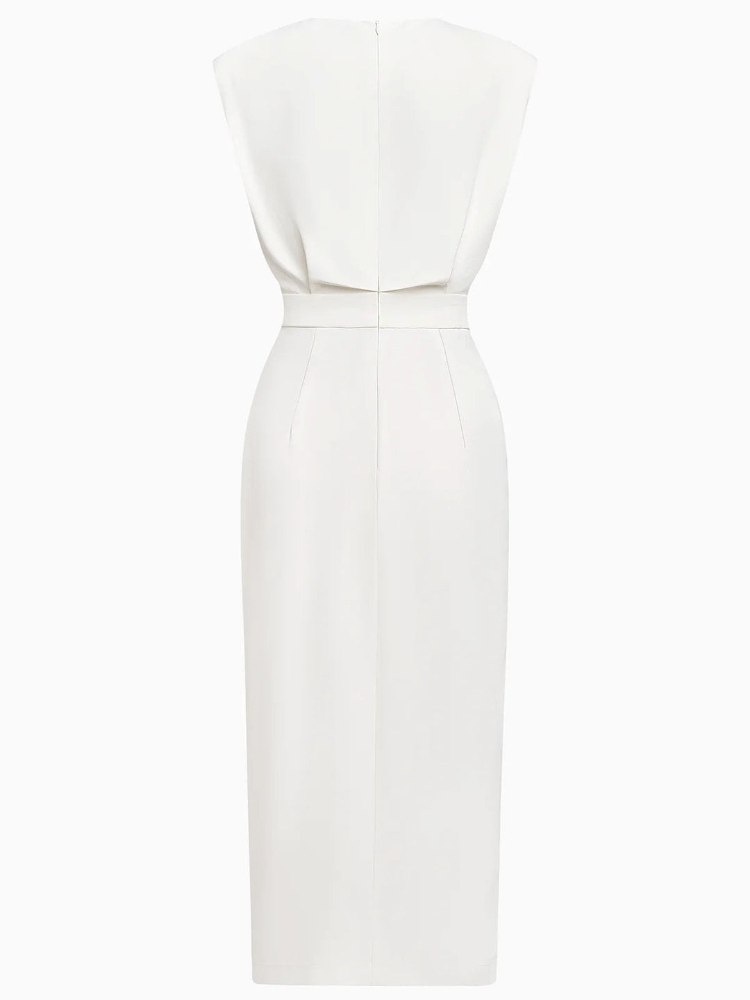 Women's elegant daily wear midi dress, sleeveless, button front, round neck, combining comfort and style.