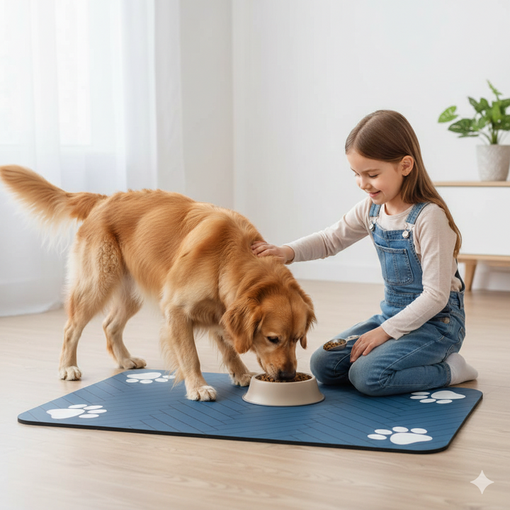 Waterproof dog placemat with textured surface for pet bowls