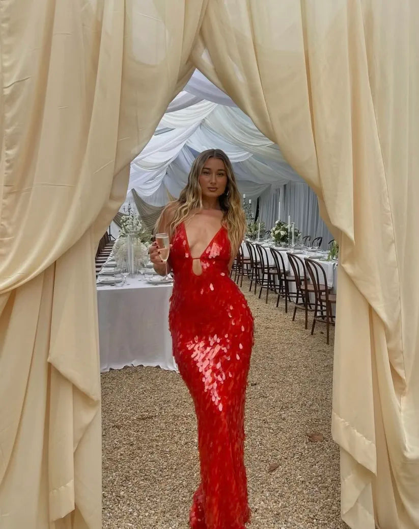 Women's Sequin Backless Strap Dress