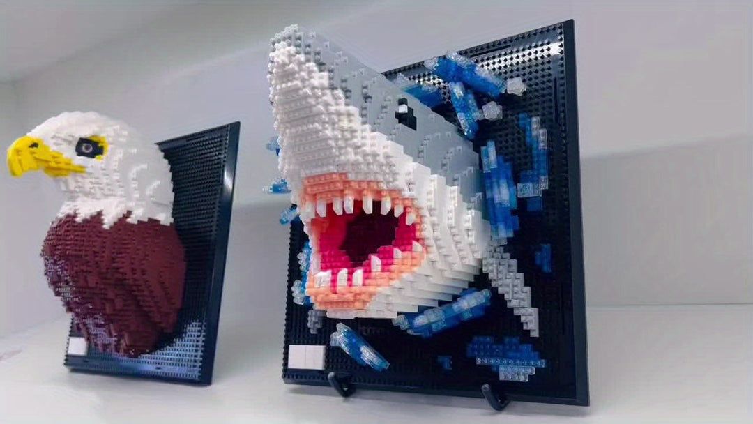 Unleash creativity with 3D shark & eagle wall art building blocks. A rewarding construction set & display.