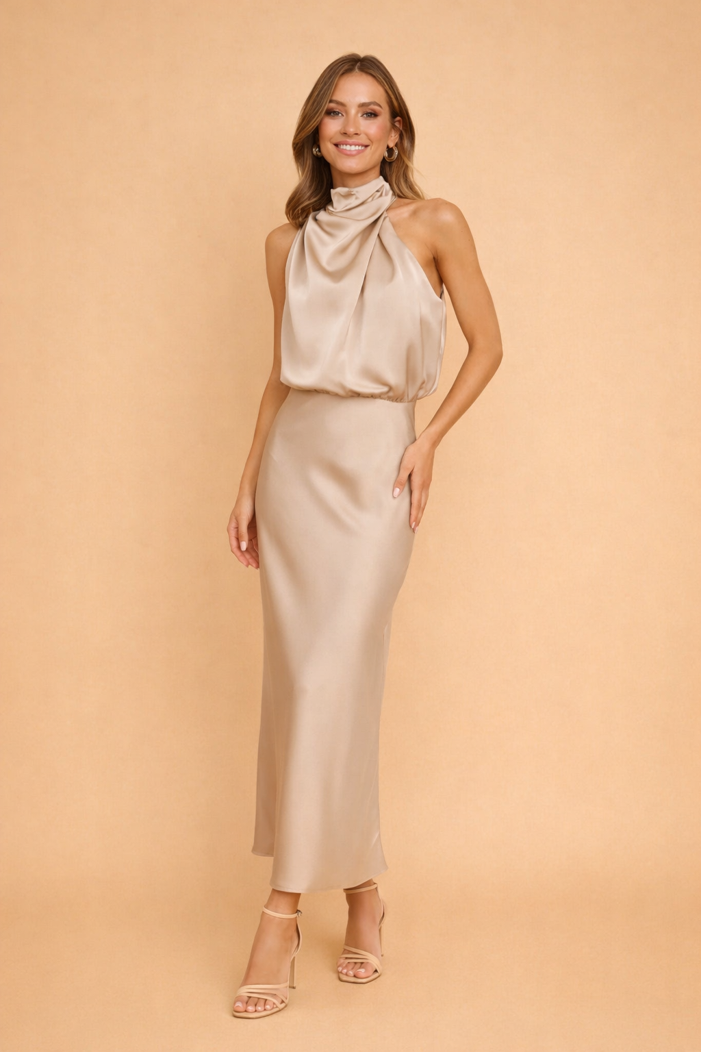 Stylish one-shoulder midi dress for women, ideal for races, evening events & formal gatherings.