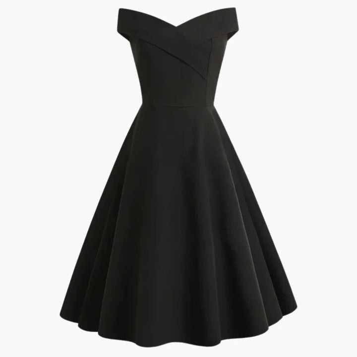 Elegant women's off-shoulder cocktail midi dress with flared skirt, perfect for special occasions & evening parties.