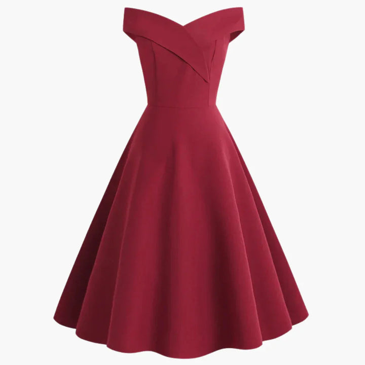 Sophisticated off-shoulder midi dress for women, ideal for formal wear, dinner dates, and special occasion parties.