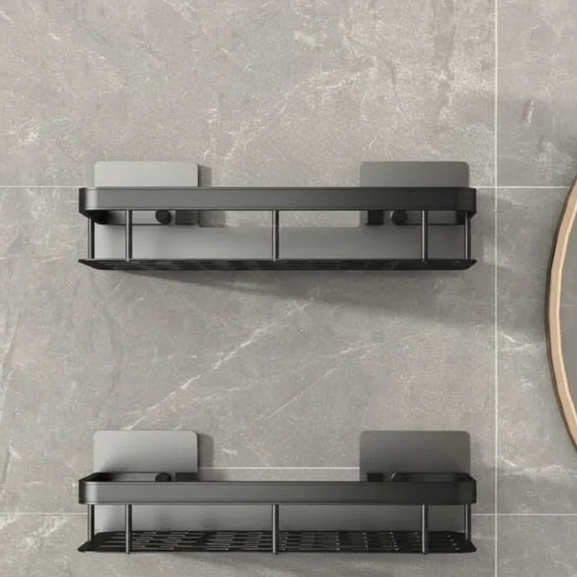 Practical drill-free adhesive bathroom shelf, a stylish organizer for shower essentials & modern home decor.