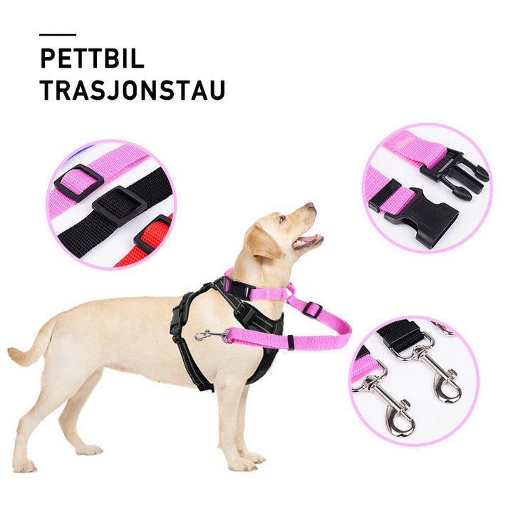 Adjustable dog's car safety leash for secure and comfortable pet travel. Durable polypropylene.