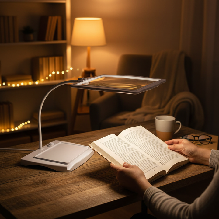 White rechargeable magnifying desk lamp for detailed hobby work.