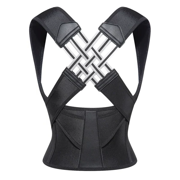 Adjustable posture corrector brace for men and women, offering back and neck support.
