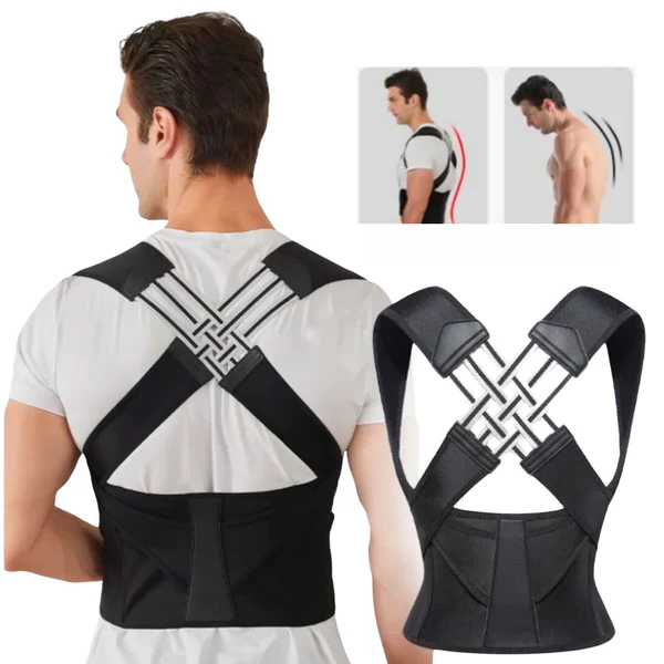 Ergonomic back support brace designed for comfortable wear and adjustable spinal alignment.