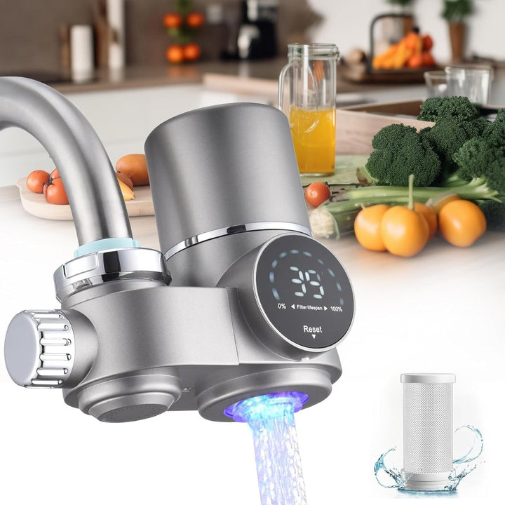 Eco-friendly faucet water purifier, providing clean, filtered tap water for your kitchen & healthy hydration.
