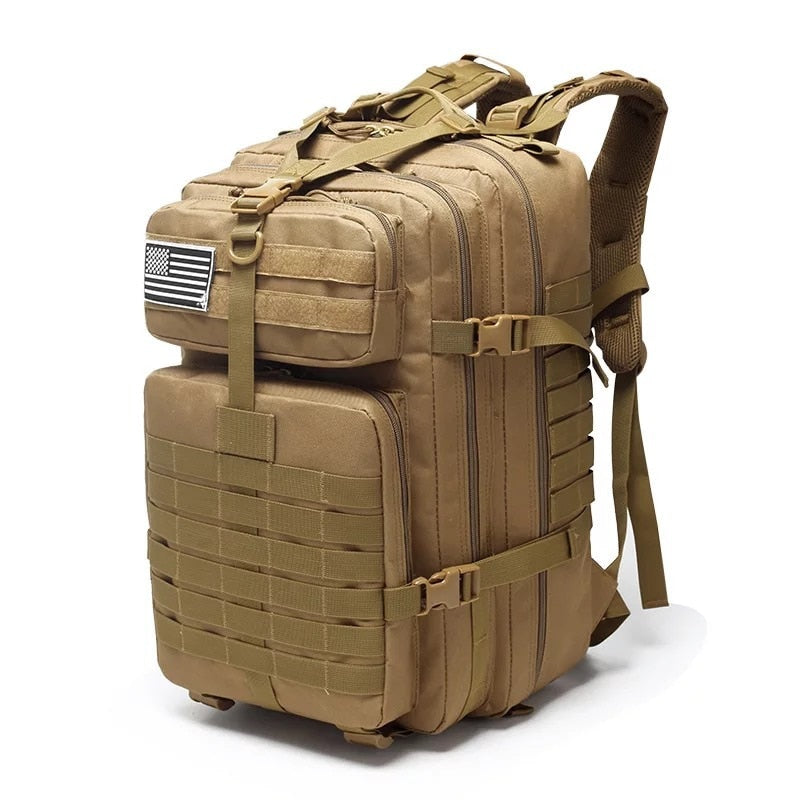 Durable 50L unisex hiking backpack, water-resistant for outdoor adventures. Large capacity.