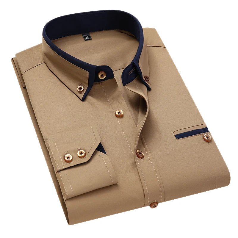 Smart casual men's long-sleeve shirt. This stylish button-up offers a polished look with contrast accents.