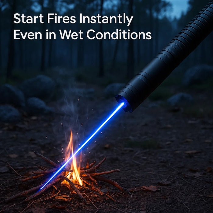 Powerful high-intensity laser survival torch. Waterproof emergency tool for camping, hiking, and fire starting.