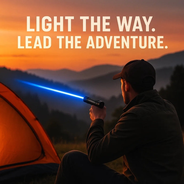 Waterproof high-intensity laser survival torch. Ideal for outdoor gear, camping, hiking, and emergency situations.
