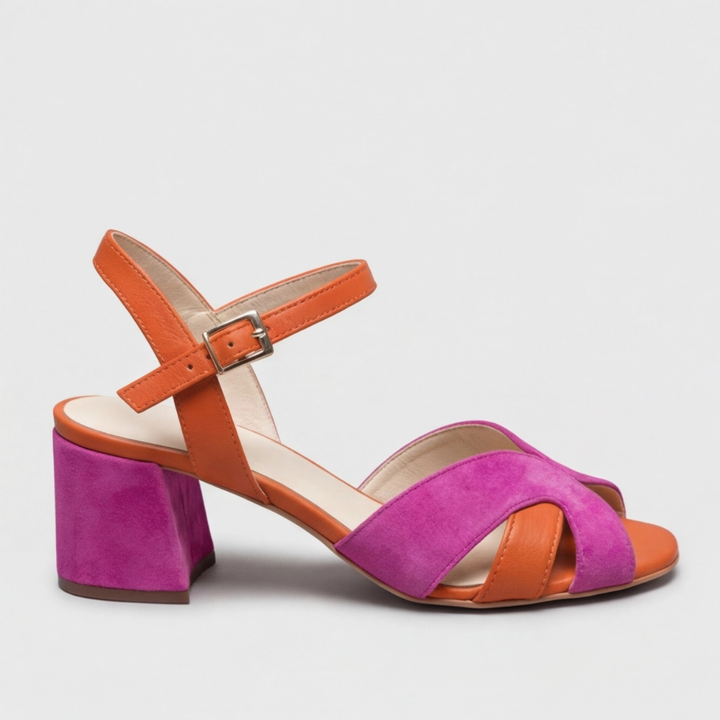 Women's orthopedic color block chunky heels with adjustable strap for all-day comfort and modern style.