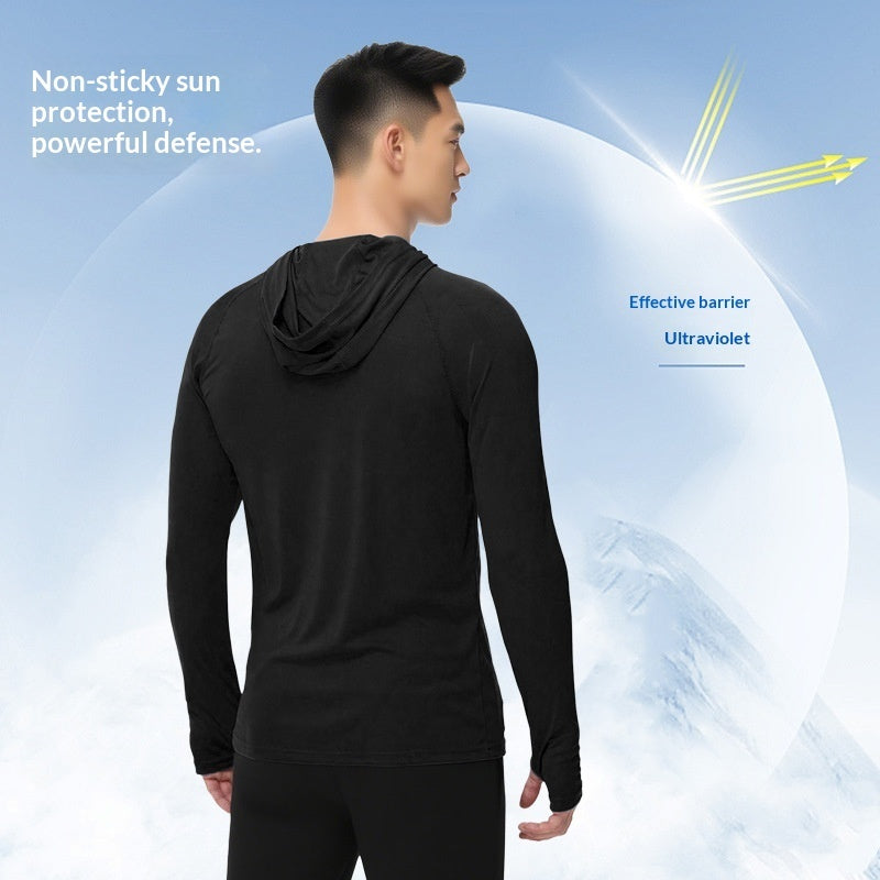 Men's long sleeve UPF hooded fishing shirt. Quick-dry, sun protection outdoor athletic apparel.