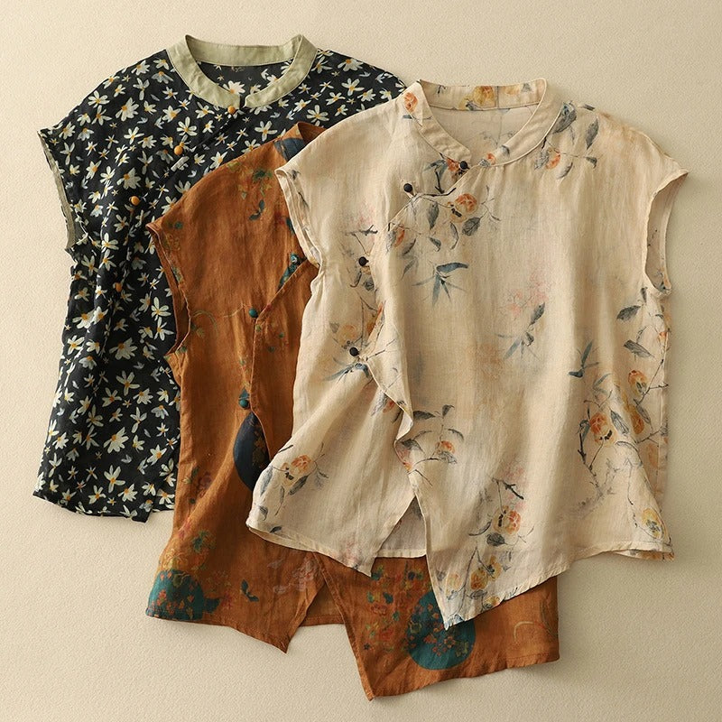 Versatile women's vintage top, a chic sleeveless design for elegant summer fashion and casual appeal.