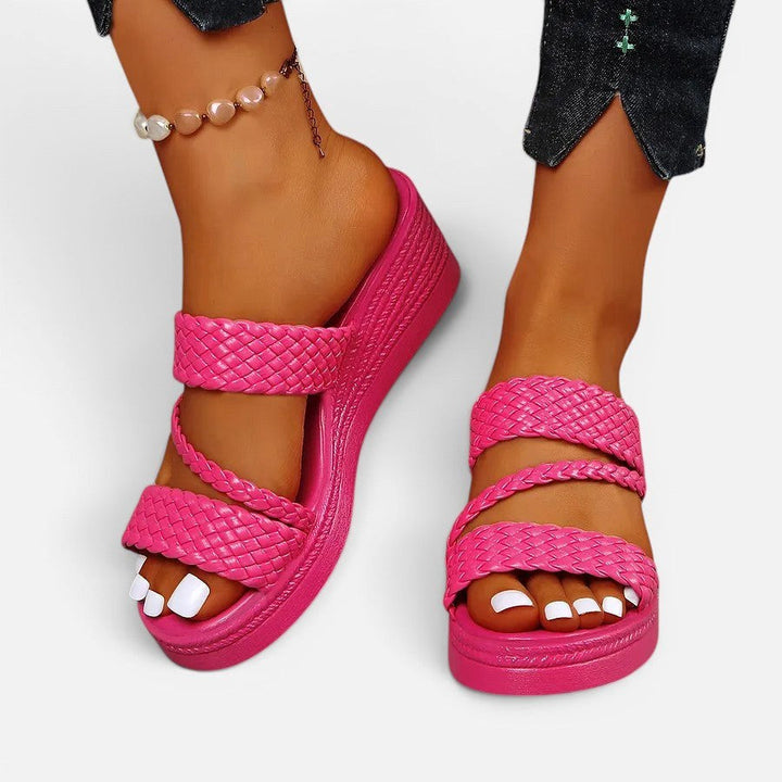 Woven strap women's platform sandals, Ainsley padded slip-on for ultimate summer comfort.