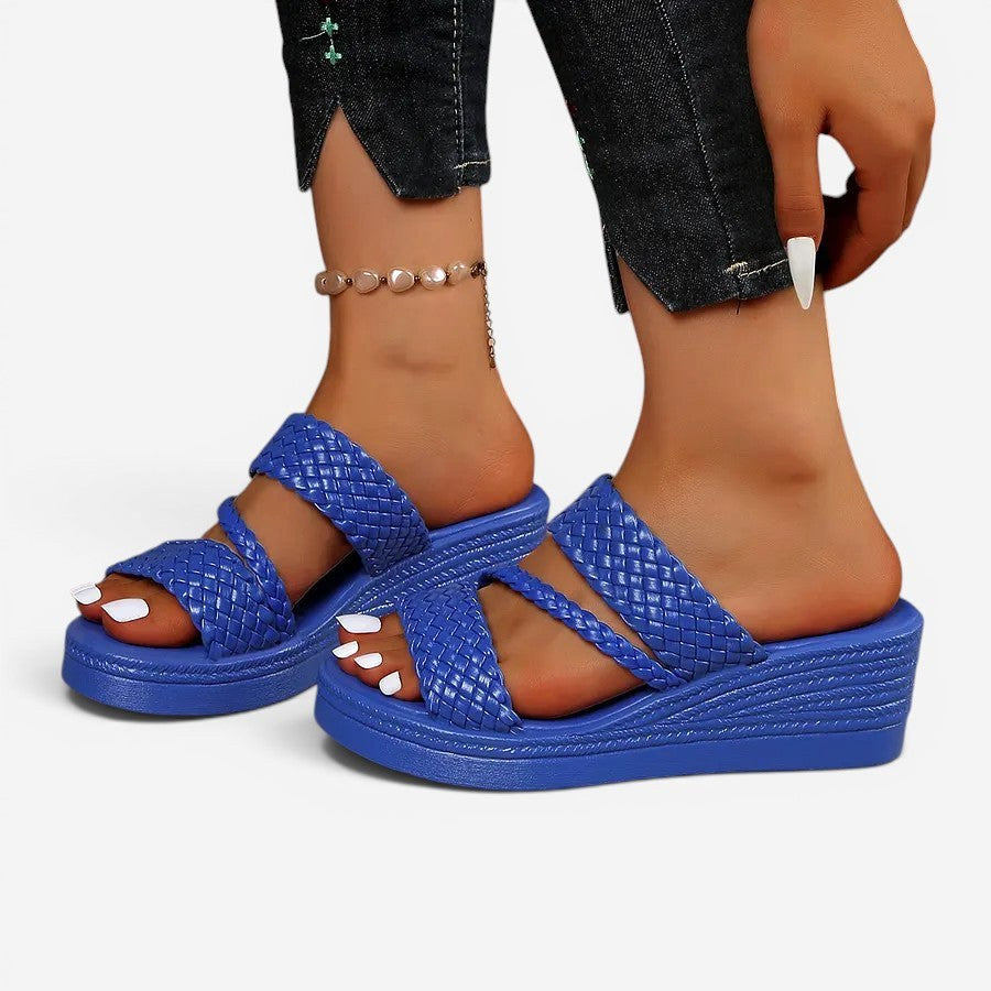 Women's Ainsley Padded Platform Slip-On Sandals, showcasing premium woven straps and comfort sole.