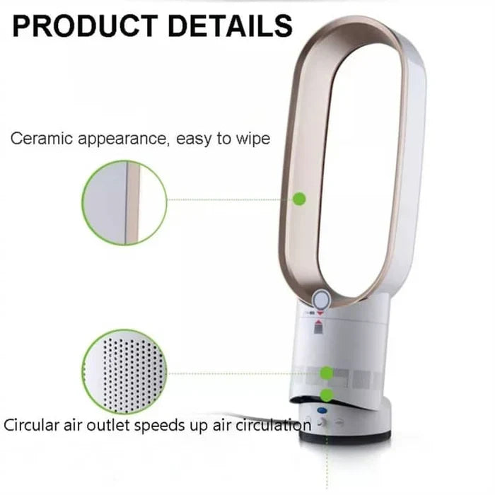 Quiet home air cooler fan, blade-free design for ultimate safety & continuous cool airflow.