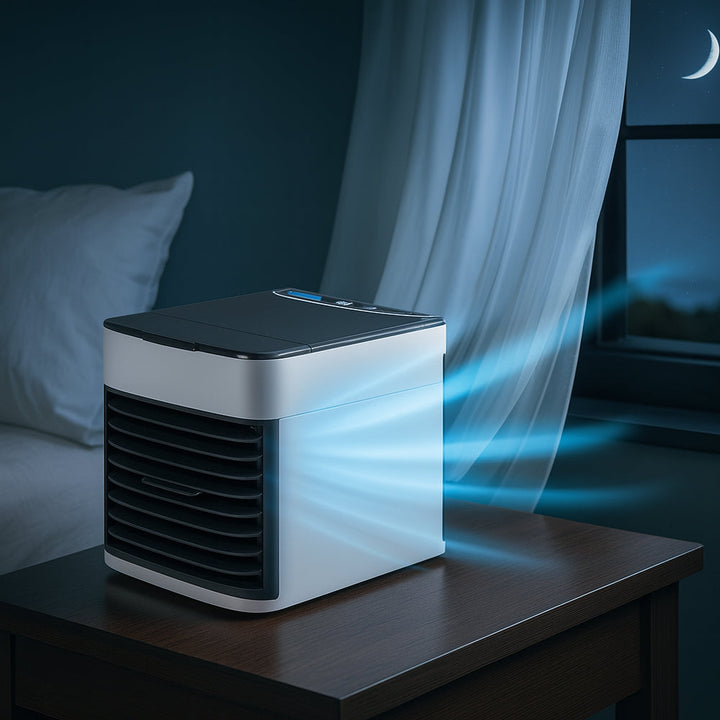 Portable 3-in-1 Air Cooler, Humidifier & Purifier for personal comfort. Ideal mini USB fan for home & office.