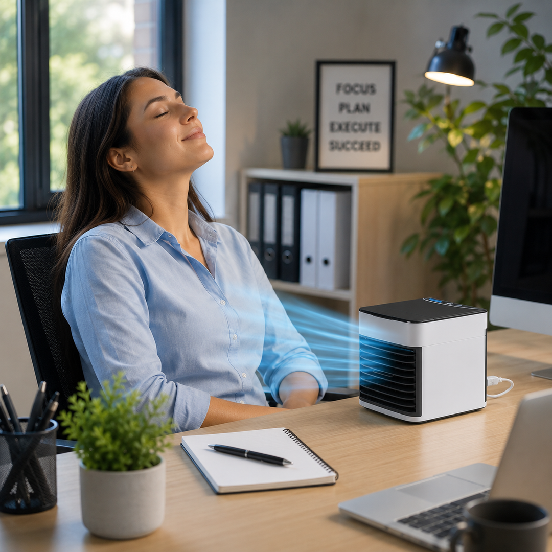 Quiet personal air cooler, humidifier, & purifier delivers cool, clean air. USB fan for summer home/office relief.